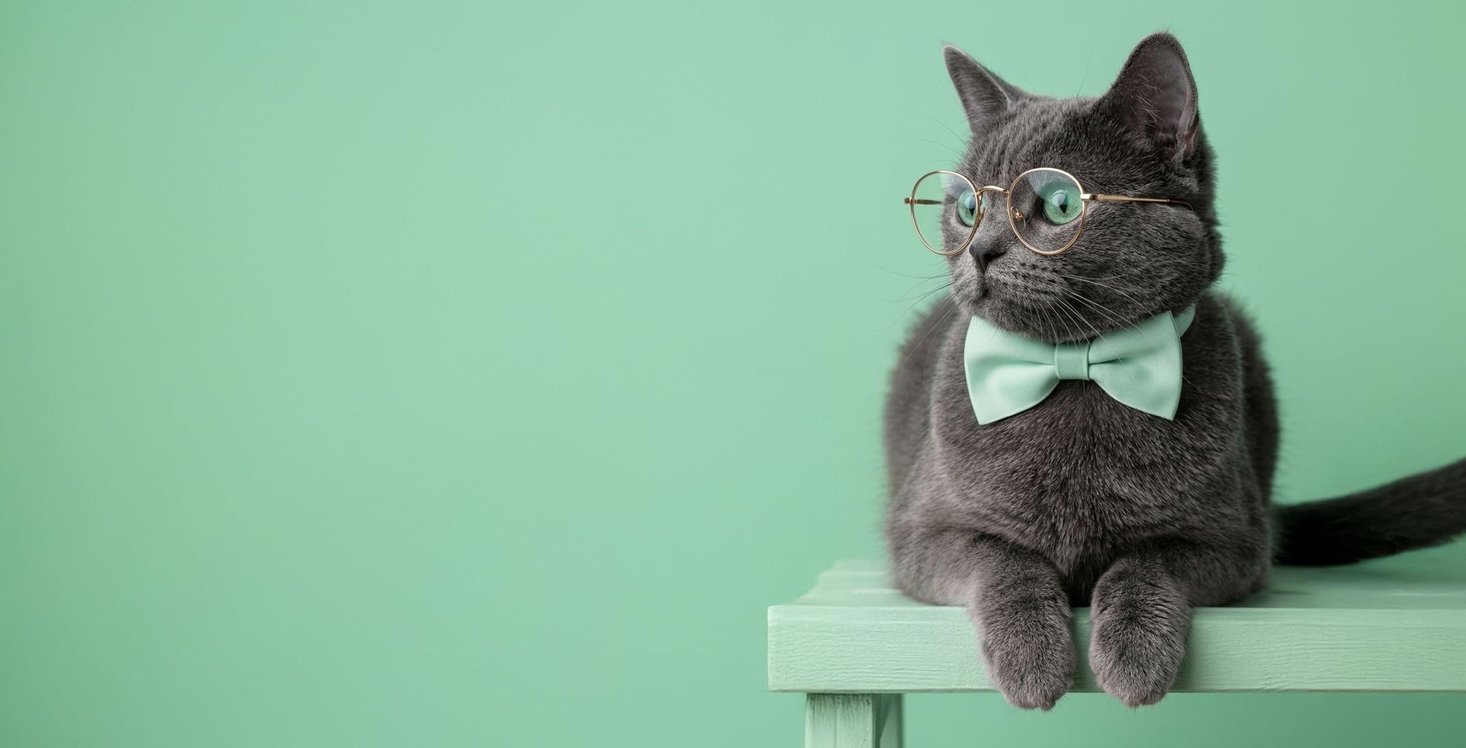 Eine Katze mit einer Fliege und einer Brille